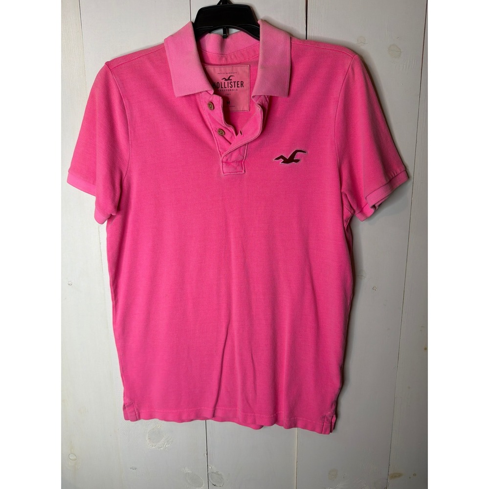 Hollister Men's Pink Cotton Pique Polo Shirt Embroidered Logo Size Medium
